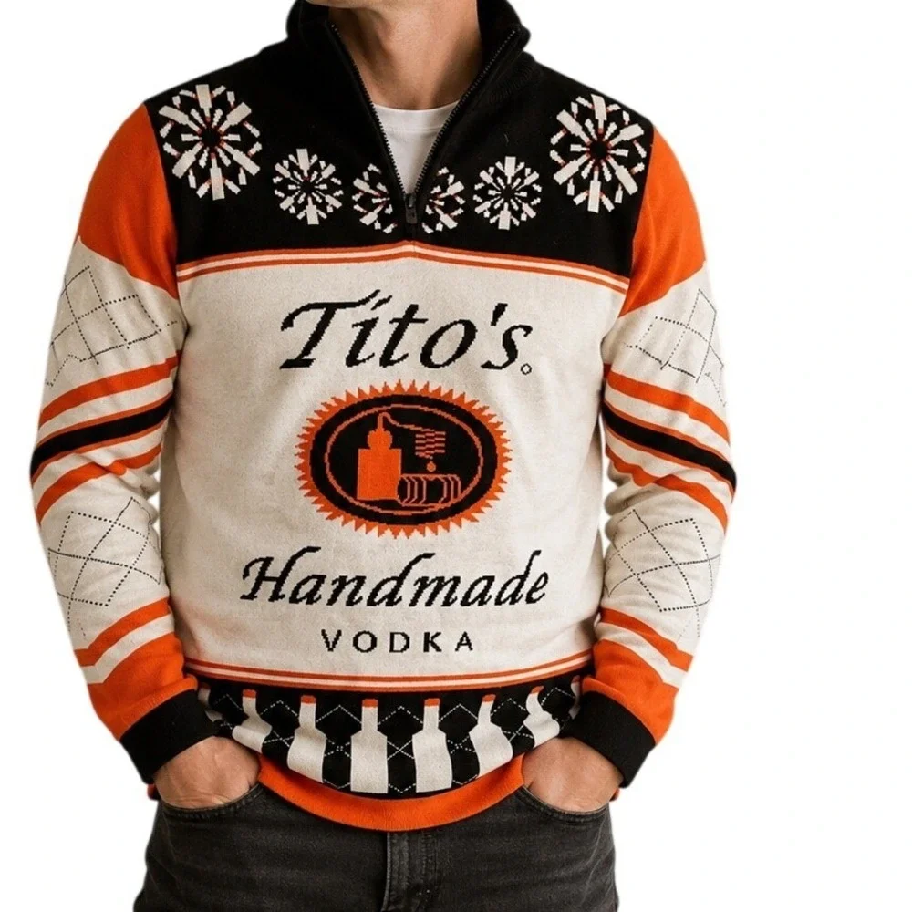 Tito's Handmade‎ Vodka Quarter Zip Holiday Sweater Men's Small